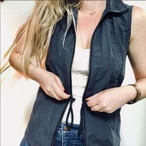 COLUMBIA Navy Blue Drawstring Cotton Nylon Zip Front Outdoor Active Vest XS